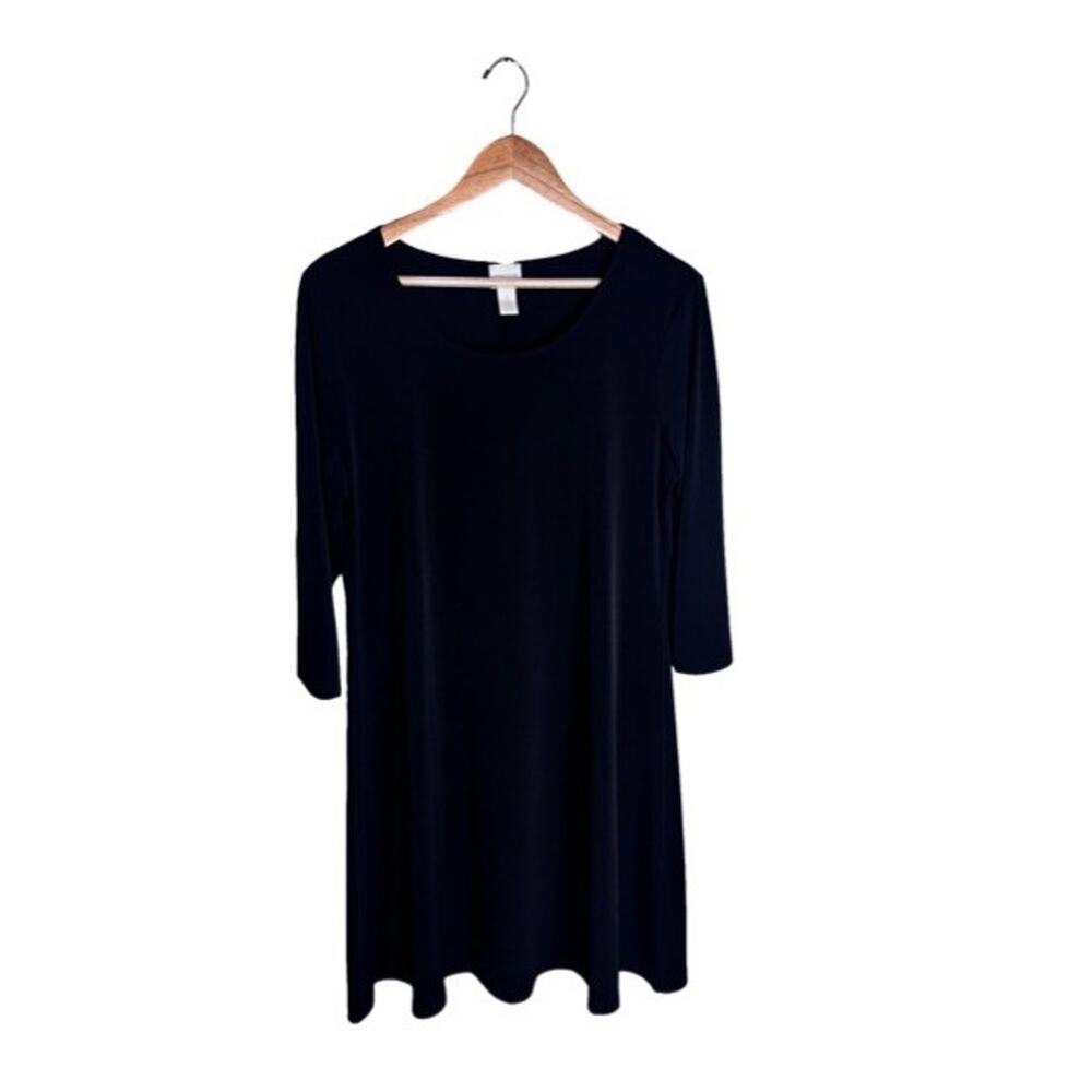 Chico’s 3/4 Sleeve Dress Knit Black Scoop Neck Size Medium Versatile All Seasons